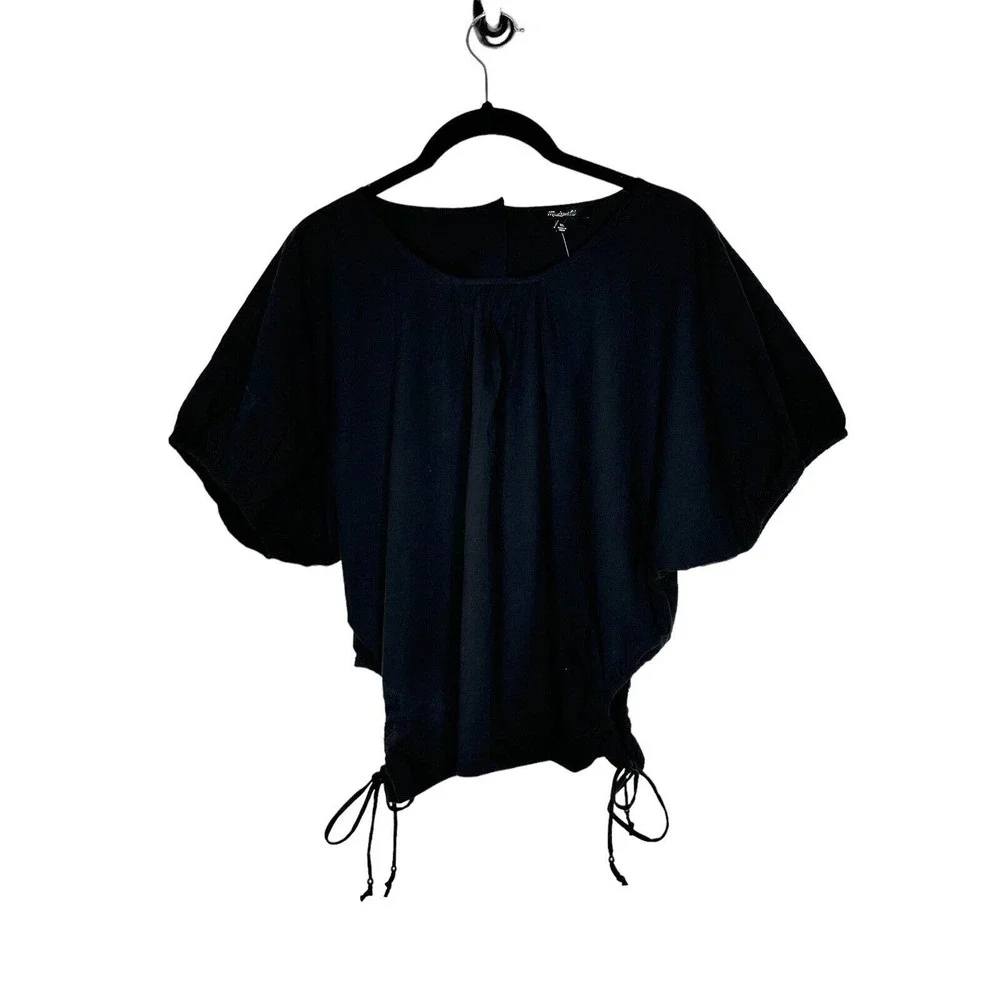 NWT‎ Madewell Womens Polplin Puff Sleeve Cutout Crop Top Shirt XL Cotton Black
